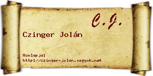 Czinger Jolán névjegykártya